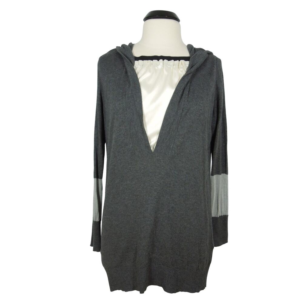 VERA WANG SIMPLY VERA Long Hooded MEDIUM Lightweight Sweater Cream Satin Insert